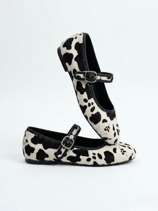 Flats piel vaca blanco/negro